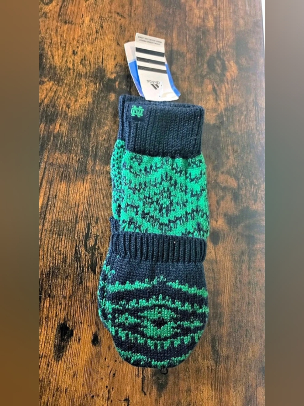 adidas Notre Dame Fighting Irish Convertible Knit Mittens Blue & Green NWT
